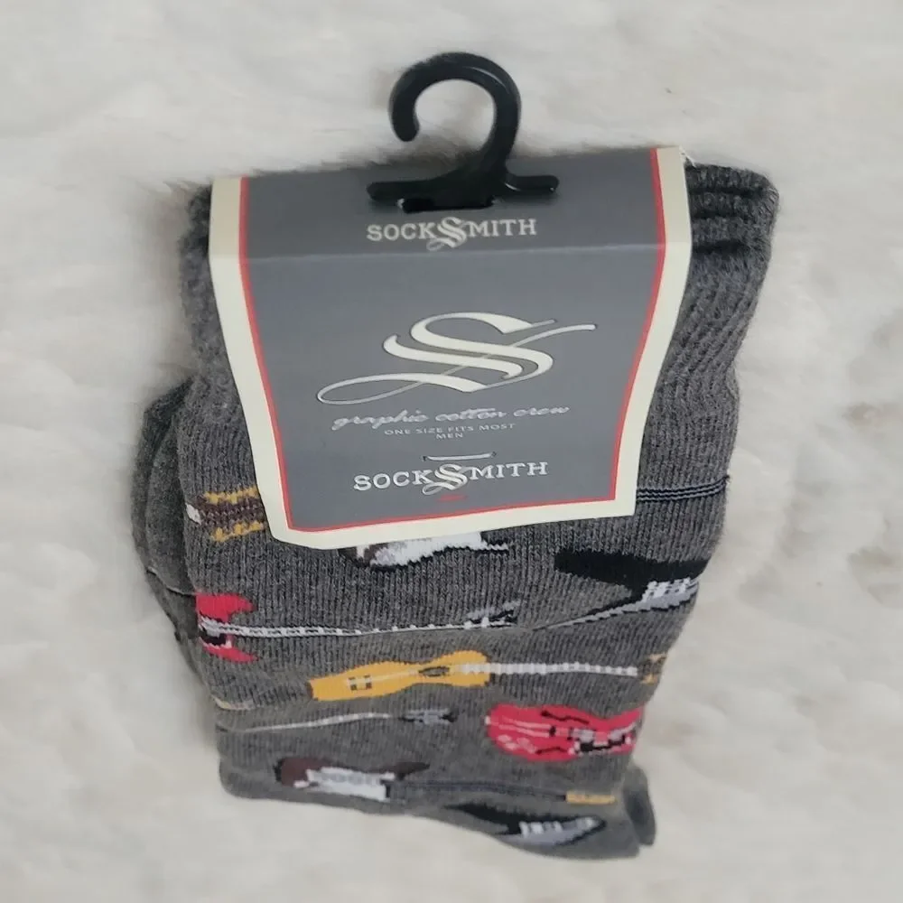 Socksmith Guitar Riff Crew Socks Multicolor Electric Acoustic Guitars OSFM New